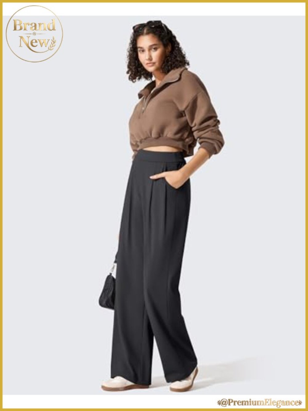 Wide Leg Yoga Dress Pants High Waist Pull On with Pockets - Picture 3 of 6